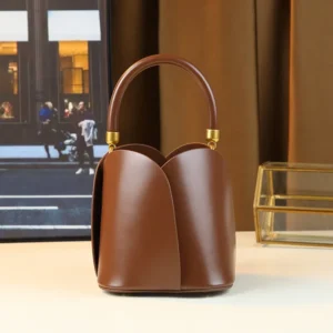 Petal-Shaped Woven Cowhide Bucket Bag
