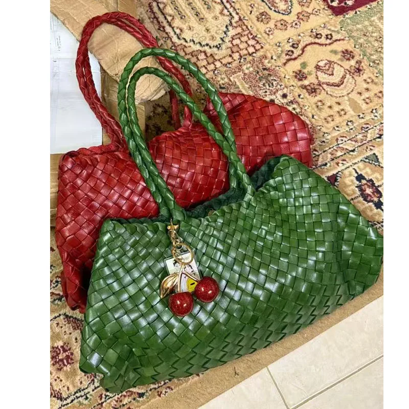 Hand-Braided Cowhide Large-Capacity Tote